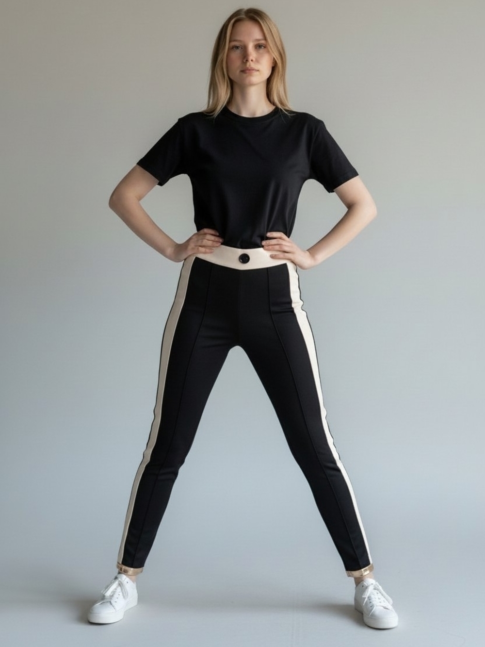 Rehab White & Black Slim Jeans Silvertone Metal Accents @ Cuffs Misses Small